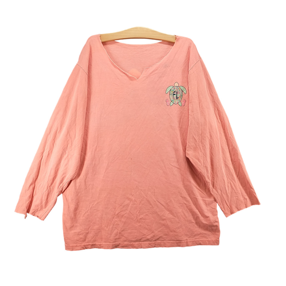 Ft. Walton Beach Women's Top Orange Actual 24.5x30.5 Turtle V-Neck Oversized